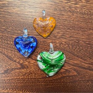 Artisan Blown Glass Heart Pendants